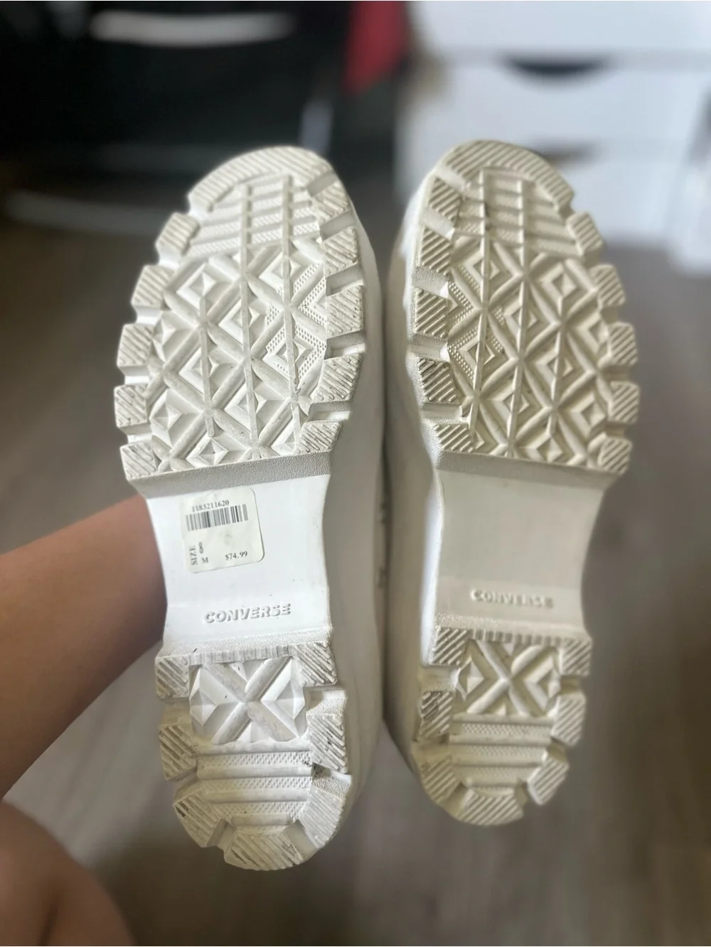 Converse Nude Beige aesthetic Platform Lug Sole High Top Sneakers in Cream/White - Picture 4 of 16